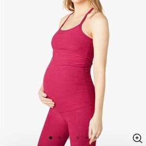 Spacedye Keep Your Cool Maternity Slim Racerback Tank in electric pink heather